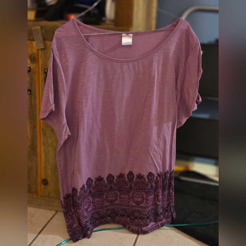 Purple Relaxed Dolman Sleeve T-Shirt with Embellished Hem